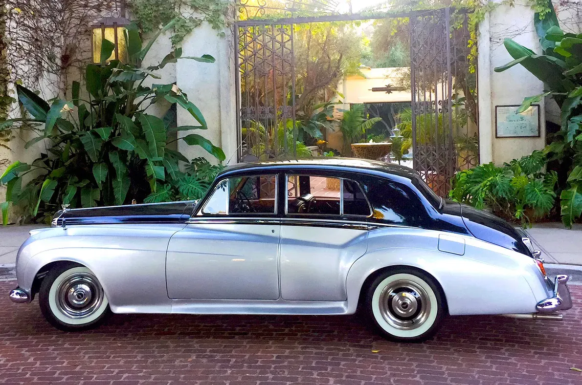 Silver 1957 Bentley SI exterior for wedding car rental in Beatty, NV