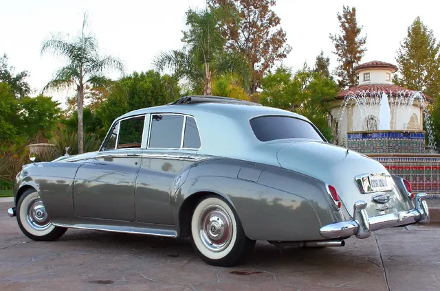 1958 Silver Rolls Royce Silver Cloud I exterior for wedding car rental in Creston, CA