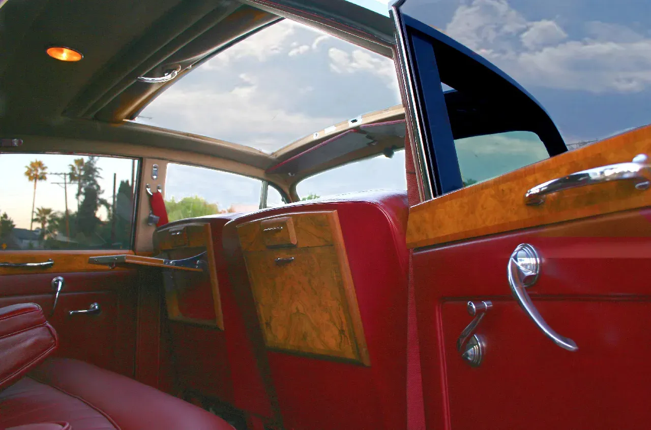1958 Silver Rolls Royce Silver Cloud I interior for wedding car rental in Creston, CA