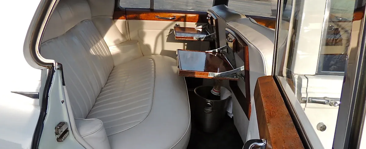 1959 Rolls-Royce Silver Cloud interior for wedding car rental in North Attleboro, MA
