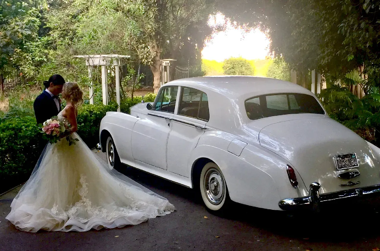 White 1960 Rolls-Royce Silver Cloud II exterior for wedding car rental in Los Angeles County, CA White 1960 Rolls-Royce Silver Cloud II exterior for wedding car rental in Los Angeles County, CA