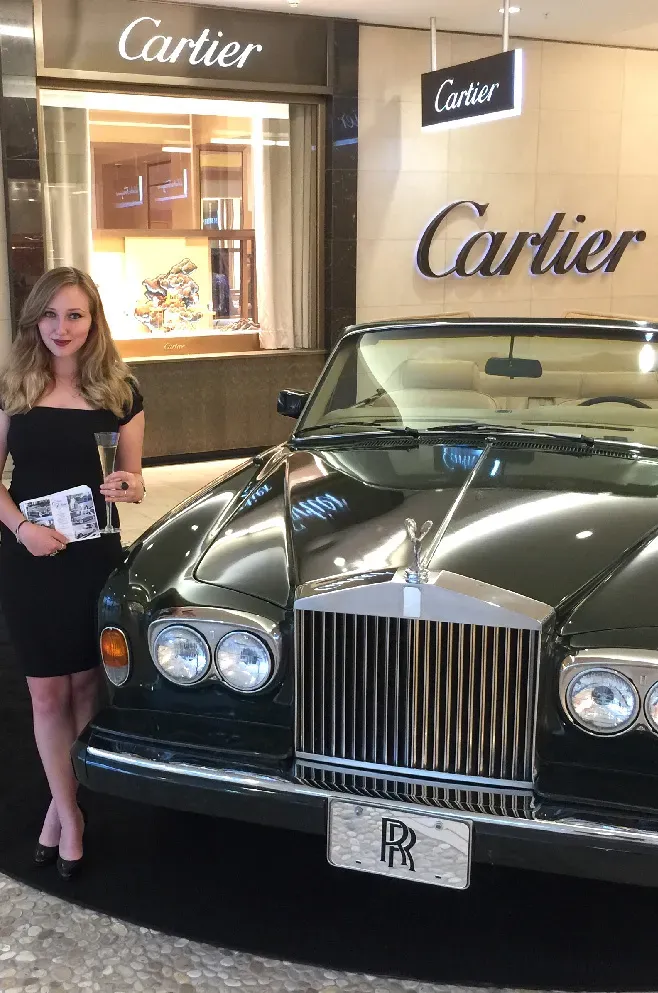 Green 1983 Rolls Royce Corniche Convertible exterior for Rolls-Royce car rental in California
