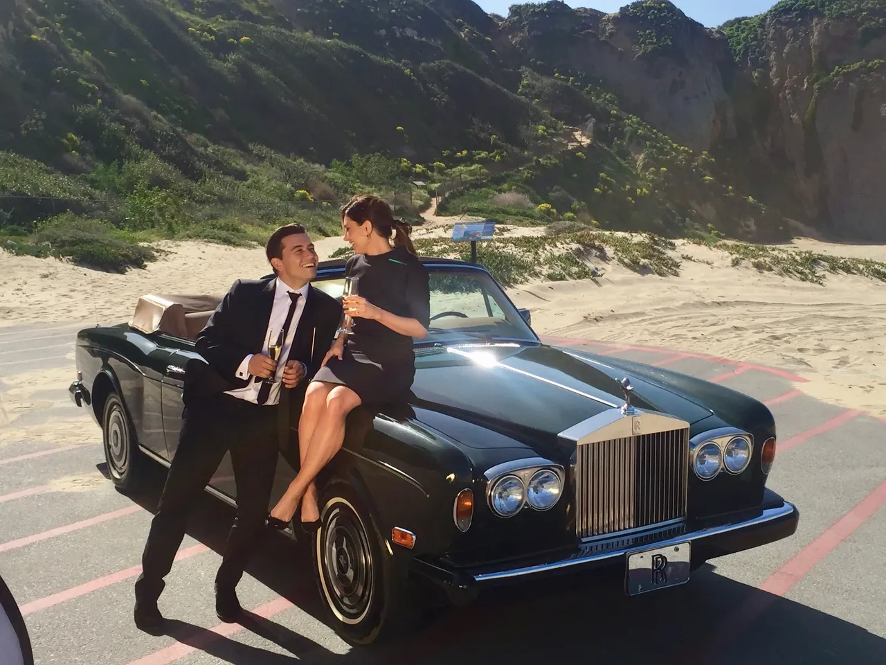 Green 1983 Rolls Royce Corniche Convertible exterior with convertible roof, photo 5 for wedding car rental