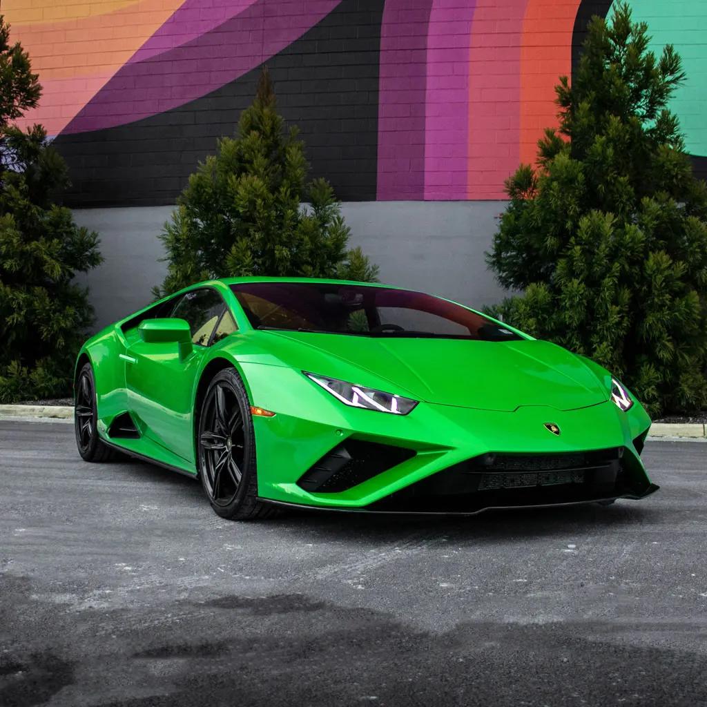 Green 2022 Lamborghini Huracan EVO Verde Mantis for exotic car rental