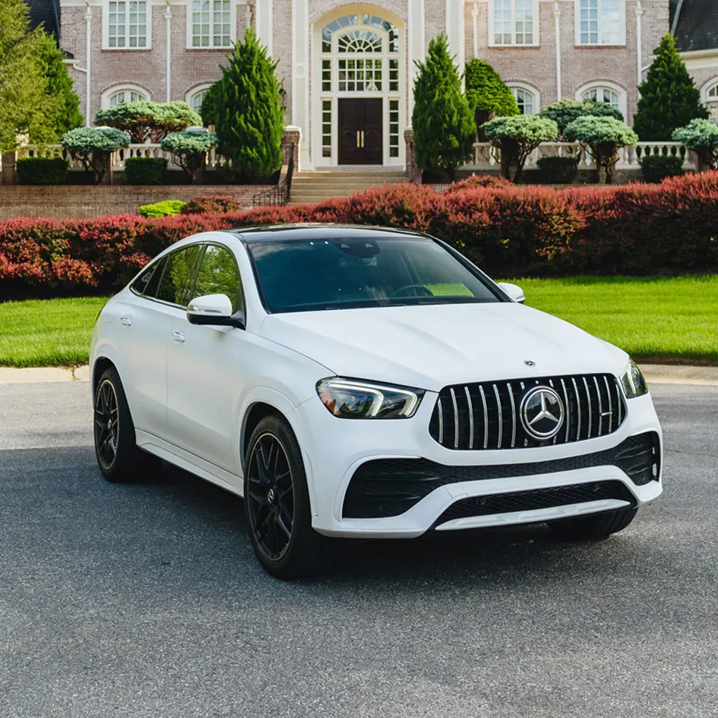 2023 Satin White Mercedes-AMG GLE53 with Starlight Roof for airport transfers