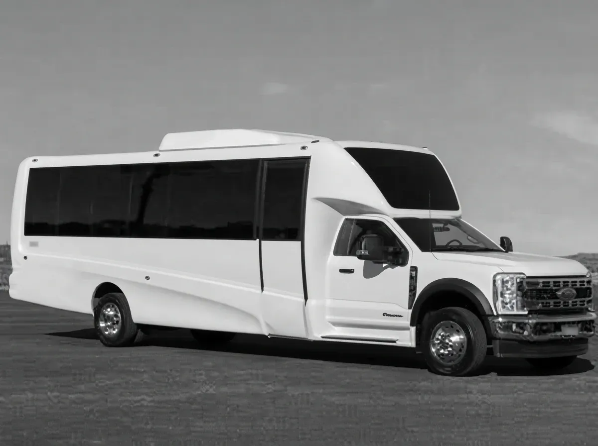 White 2024 Ford F550 Luxury Coach 27-Passenger for minibus rental