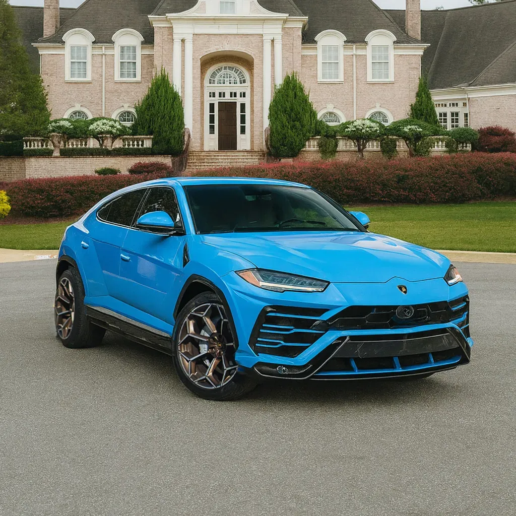 Blue 2024 Lamborghini Urus Performante for airport transfers
