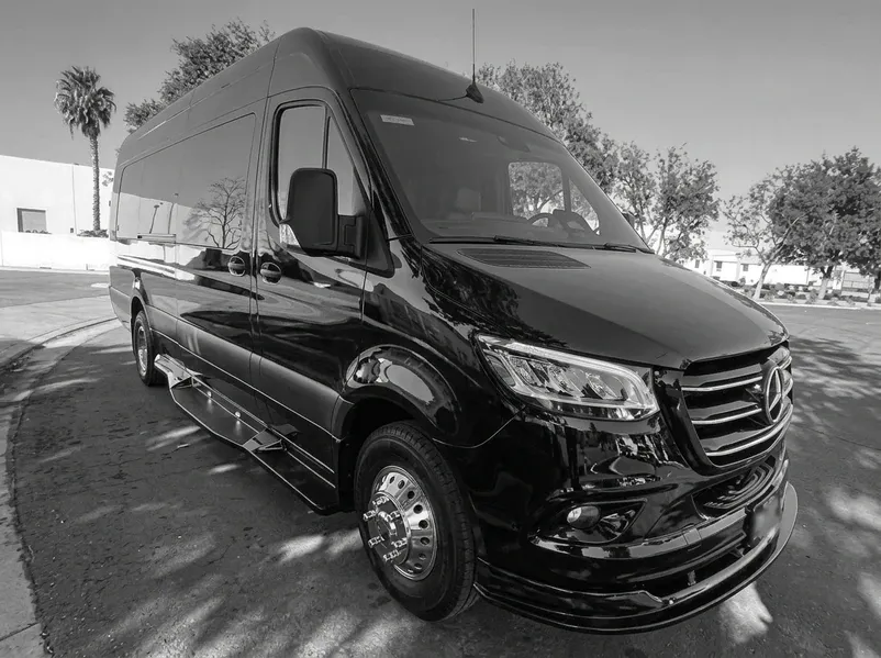 Black 2024 Mercedes-Benz Sprinter 12 Passenger Limousine for party bus rental Black 2024 Mercedes-Benz Sprinter 12 Passenger Limousine for party bus rental