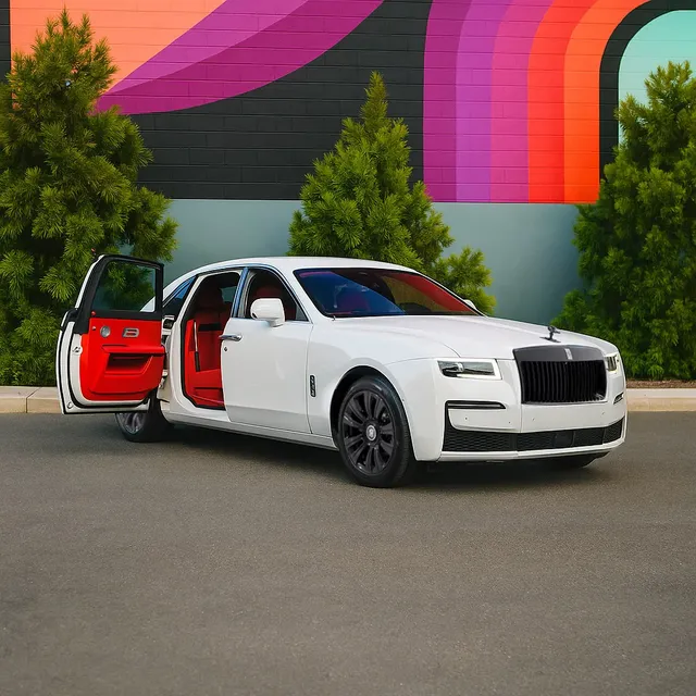 White 2024 Rolls Royce Ghost w/ All Red Interior for luxury car rental