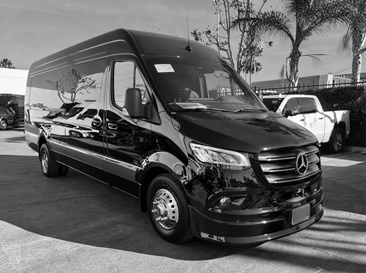 Black 2025 Mercedes-Benz Sprinter 13 Passenger Luxury Coach for minibus rental Black 2025 Mercedes-Benz Sprinter 13 Passenger Luxury Coach for minibus rental