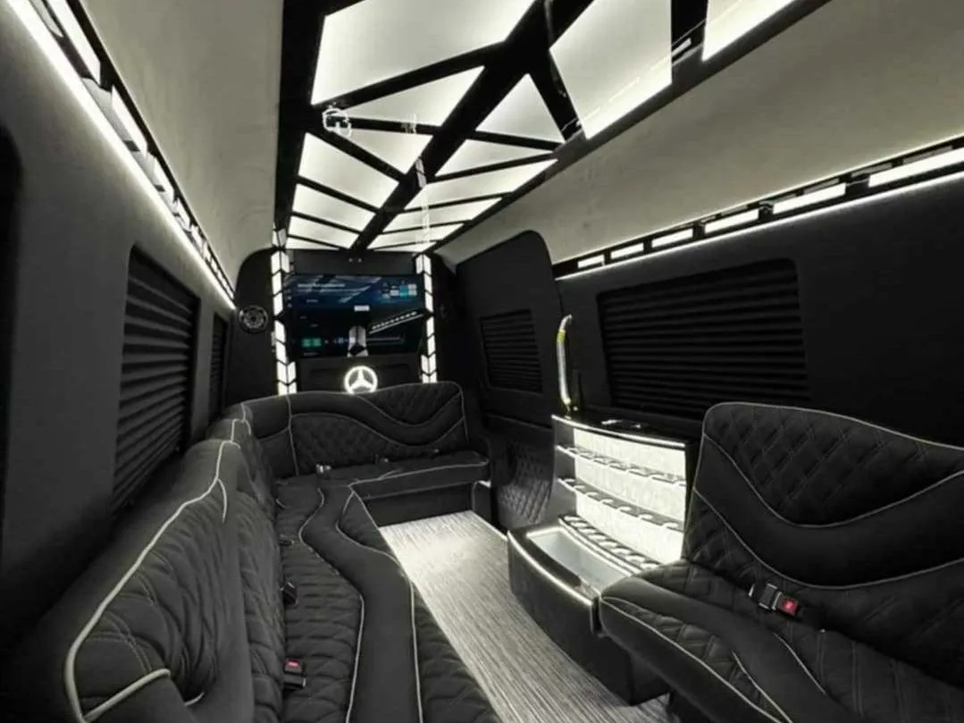 Black 2026 Mercedes-Benz Sprinter Limousine (Sylvester), photo 3 for party bus rental Black 2026 Mercedes-Benz Sprinter Limousine (Sylvester), photo 3 for party bus rental