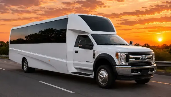 White 26 Passenger Party Bus for party bus rental