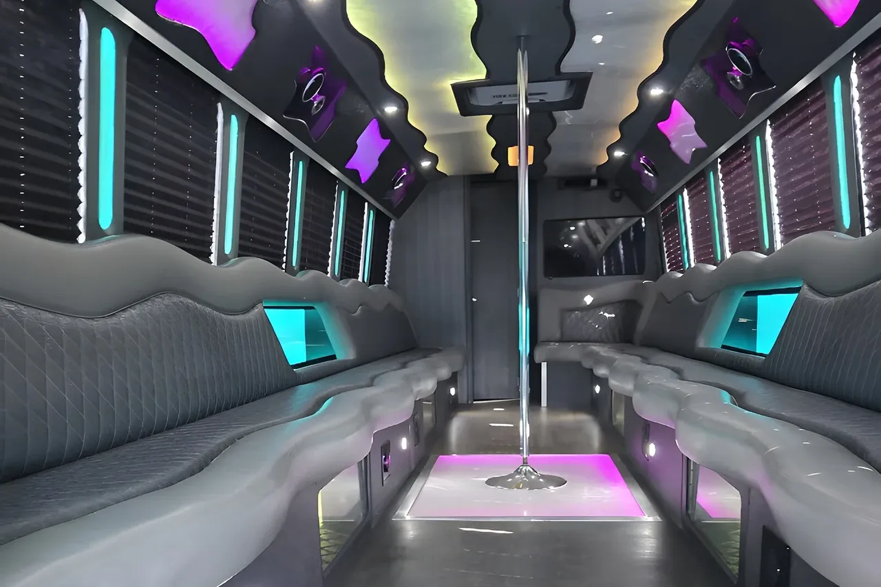 Green 34-Passenger Party Bus for party bus rental Green 34-Passenger Party Bus for party bus rental