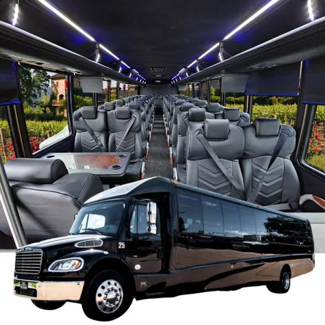 51 Passenger Bus with Executive Tables for charter bus rental