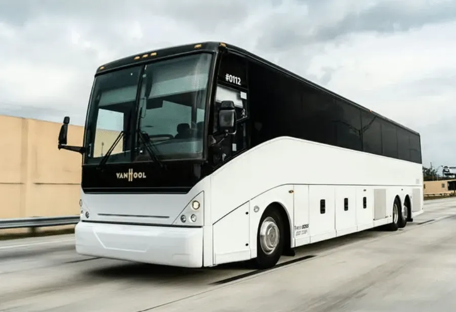 White 57 Passenger Van Hool for charter bus rental White 57 Passenger Van Hool for charter bus rental