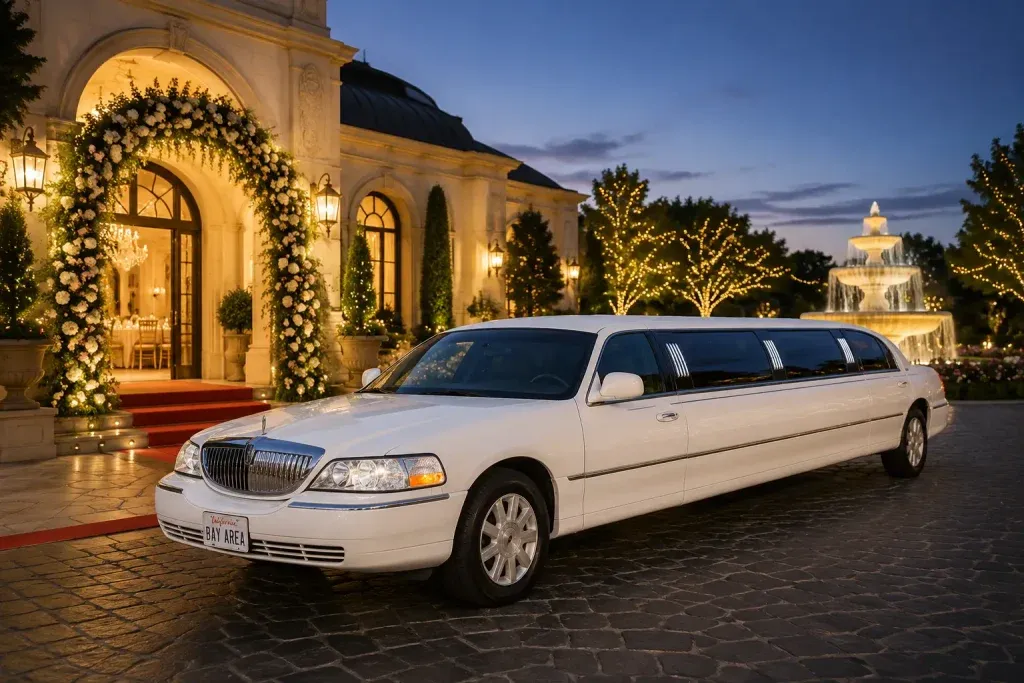 White 8 Pax Lincoln Stretch Limo for limo rental in Los Altos, CA