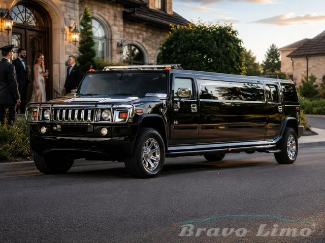 Black Hummer H2 Limousine — advertised 16–18 maximum for limo rental