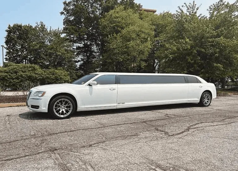 White C300 Limousine for limo rental