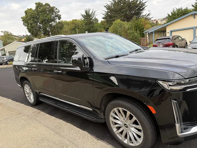 Black Cadillac Escalade with running boards for cadillac escalade limo in San Mateo County, CA Black Cadillac Escalade with running boards for cadillac escalade limo in San Mateo County, CA