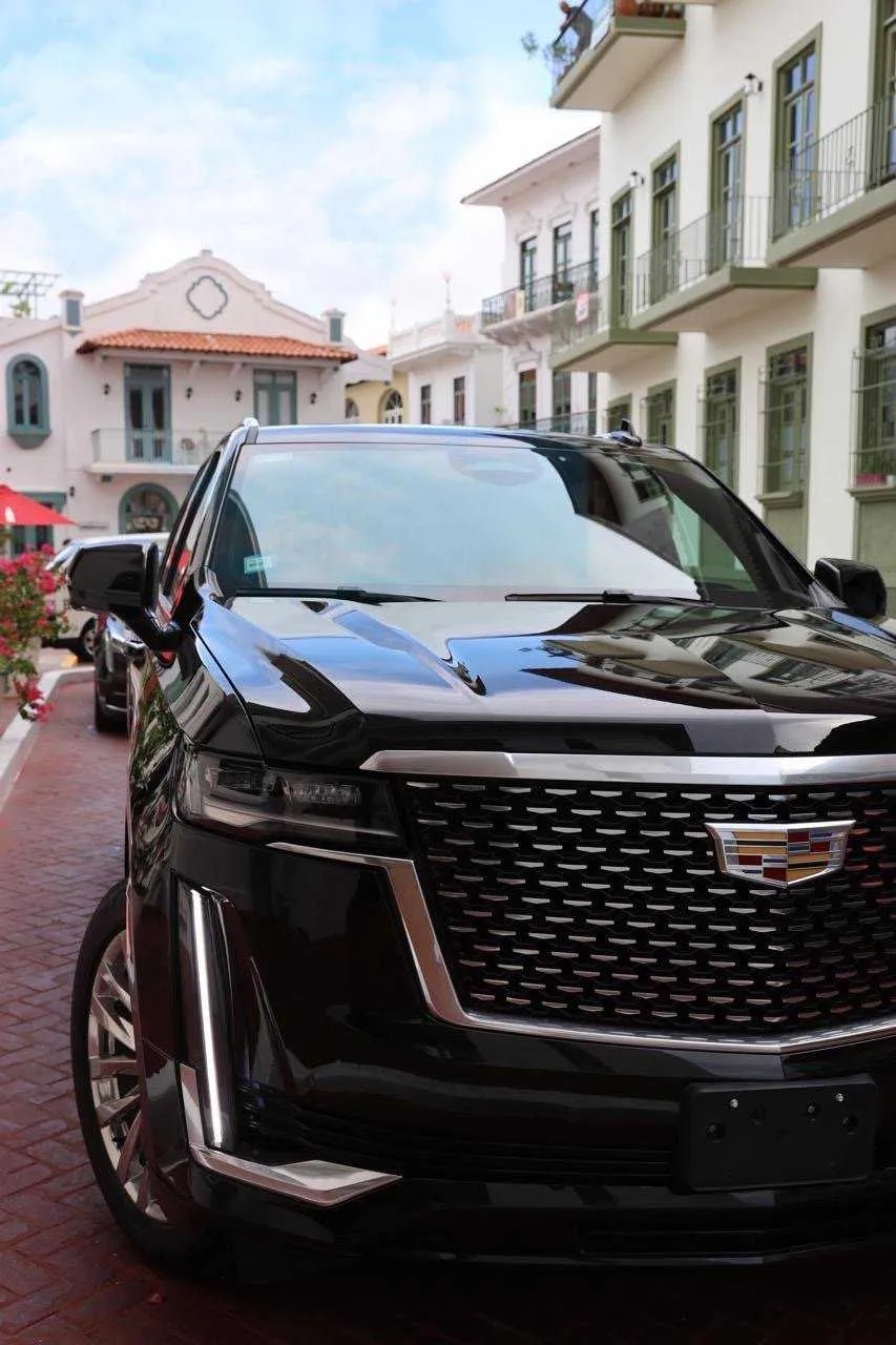Black Cadillac Escalade exterior for airport transfers Black Cadillac Escalade exterior for airport transfers