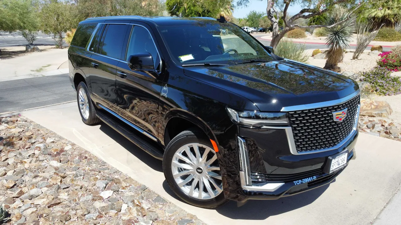 Black Cadillac Escalade exterior for airport transfers in Bunkerville, NV