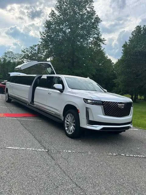 White Cadillac Escalade Limo for prom car rental in Pomfret Center, CT