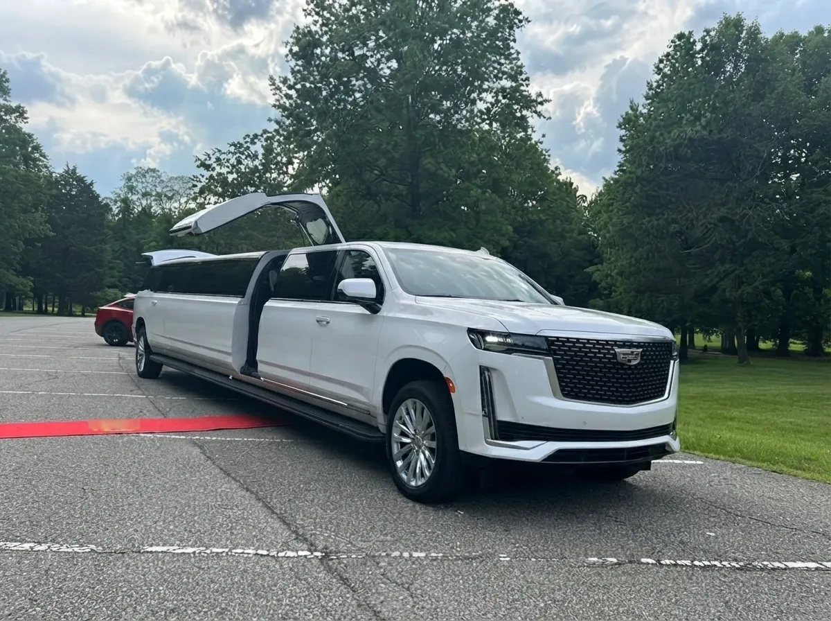 White Cadillac Escalade Limousine for limo rental White Cadillac Escalade Limousine for limo rental