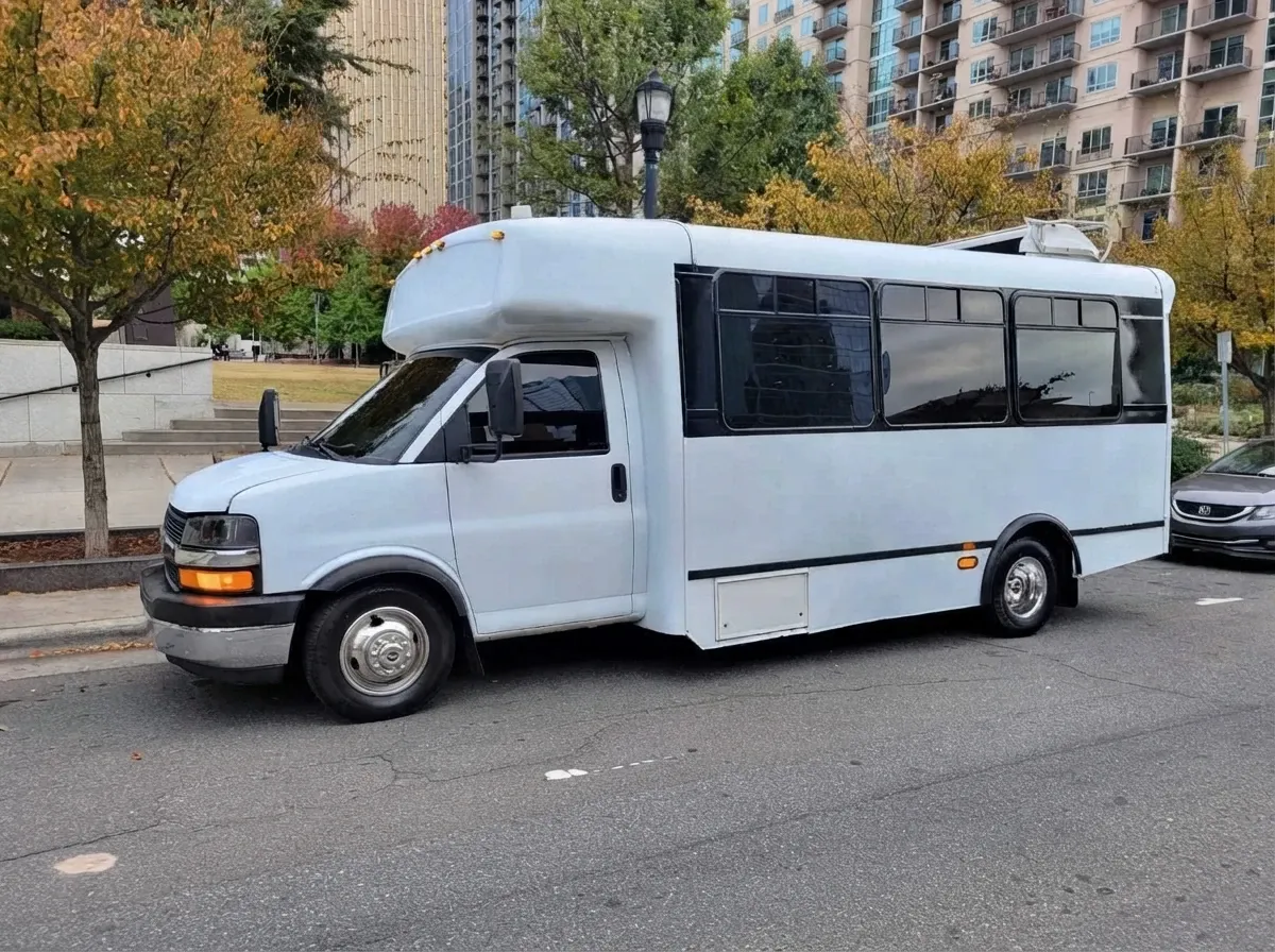 White Chevrolet Party Bus for party bus rental White Chevrolet Party Bus for party bus rental