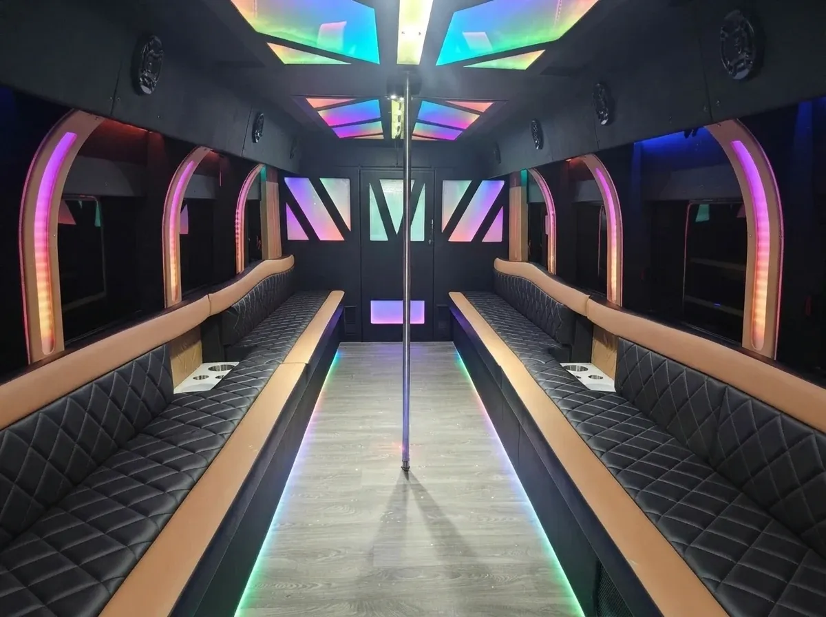 White D-Lux Party Bus for party bus rental White D-Lux Party Bus for party bus rental