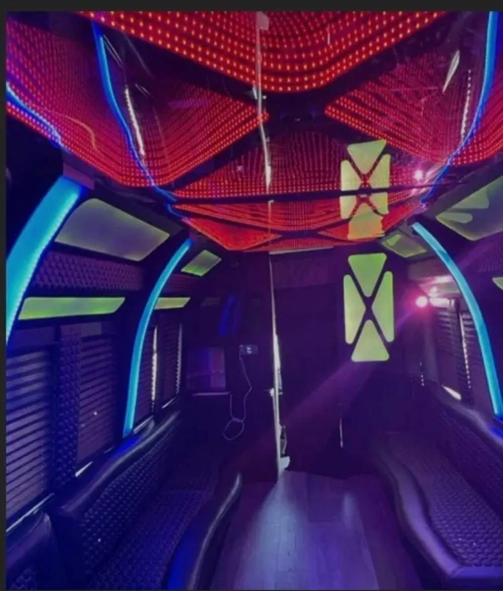 D-Town Bus interior for party bus rental in Hamburg, IA