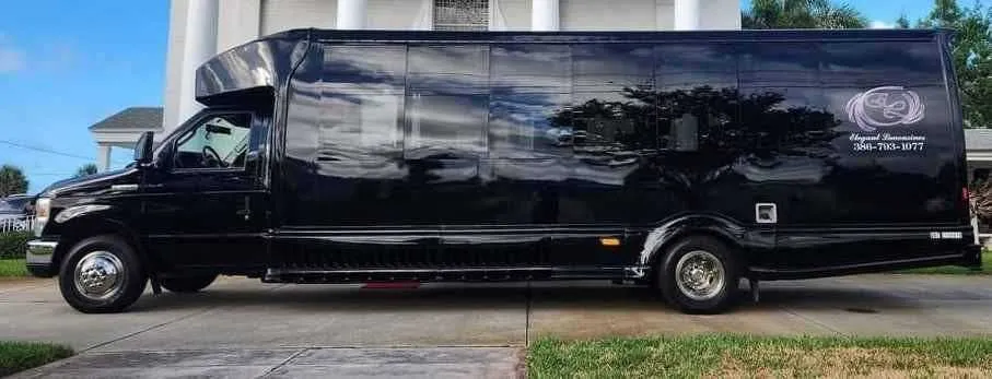 Black Dark Shadow /2019 ( 20 Passenger Luxury Party Bus exterior, photo 4 for party bus rental in Cedar Springs, MI