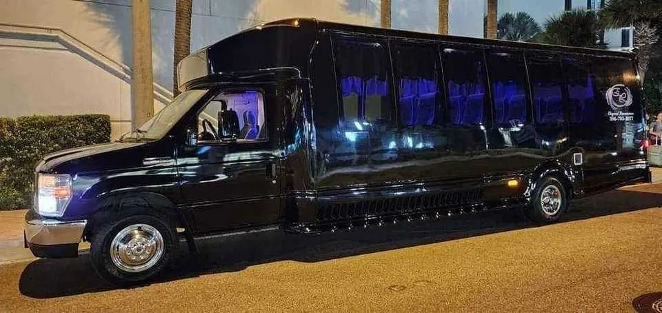 Black Dark Shadow /2019 ( 20 Passenger Luxury Party Bus exterior for party bus rental in Cedar Springs, MI