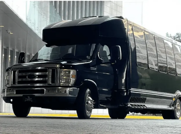 Executive Limo Bus exterior for party bus rental in Hamburg, IA