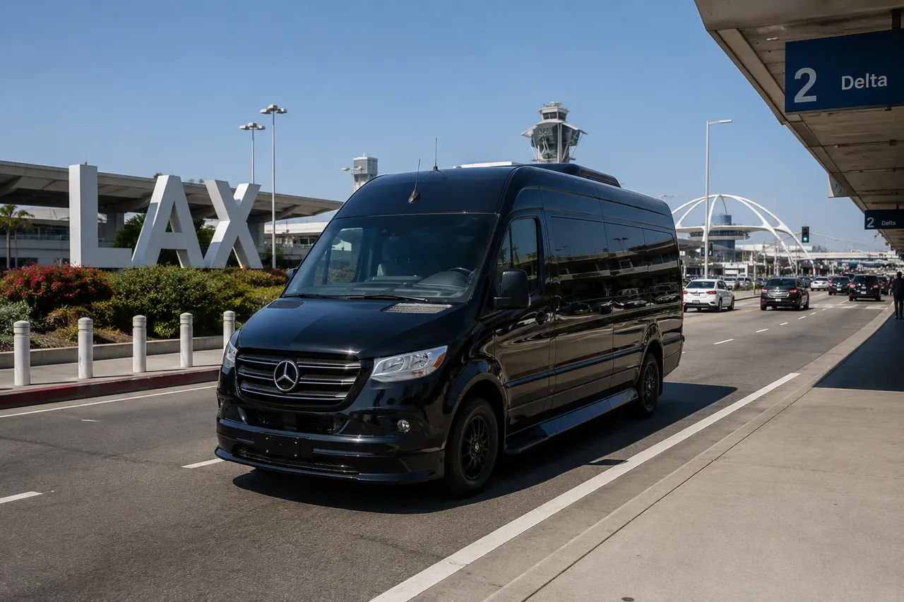 Blue Executive Sprinter Shuttle Van for mini coach rental in Valley Springs, CA