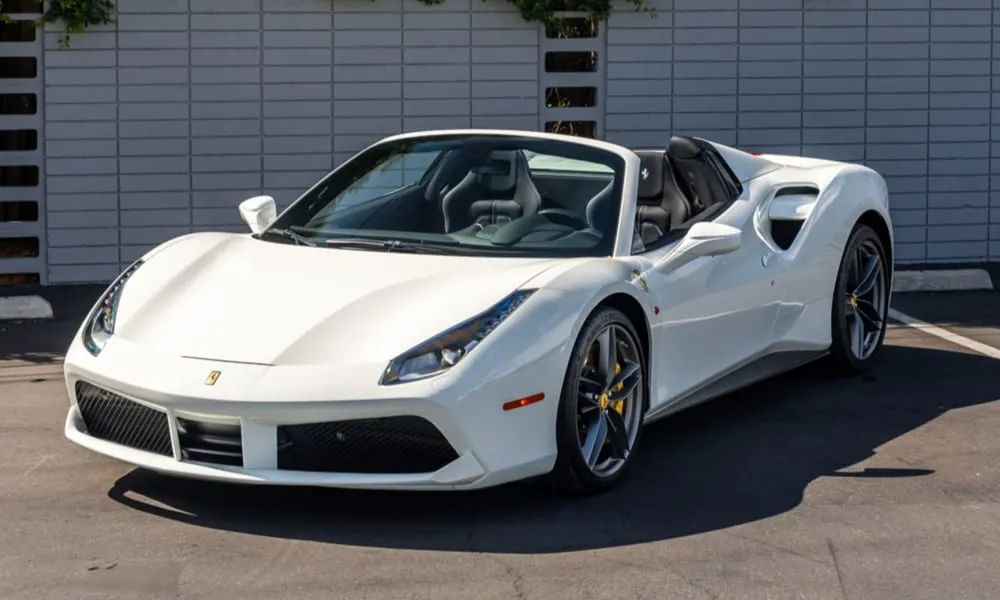 White Ferrari 488 Spider for sports car rental White Ferrari 488 Spider for sports car rental