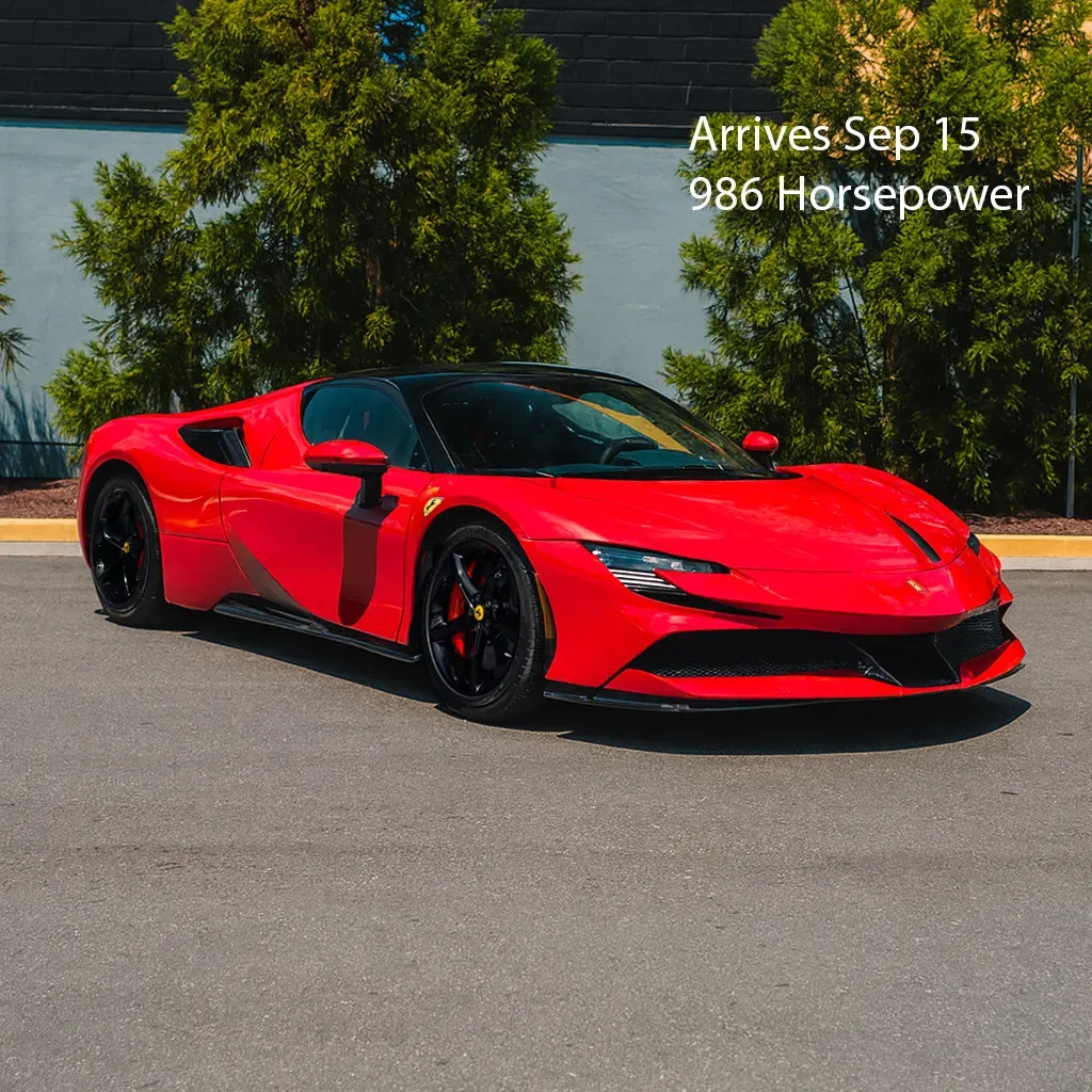 Red Ferrari SF90 Stradale for exotic car rental