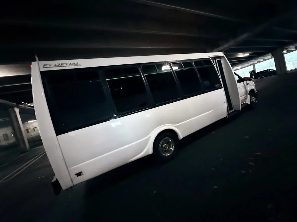 White Ford E-450 Series Party Bus exterior, photo 7 for party bus rental in North Attleboro, MA