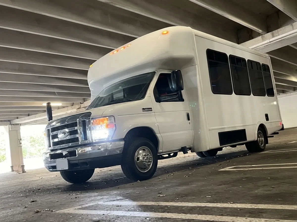 White Ford E-450 Series Party Bus for party bus rental White Ford E-450 Series Party Bus for party bus rental
