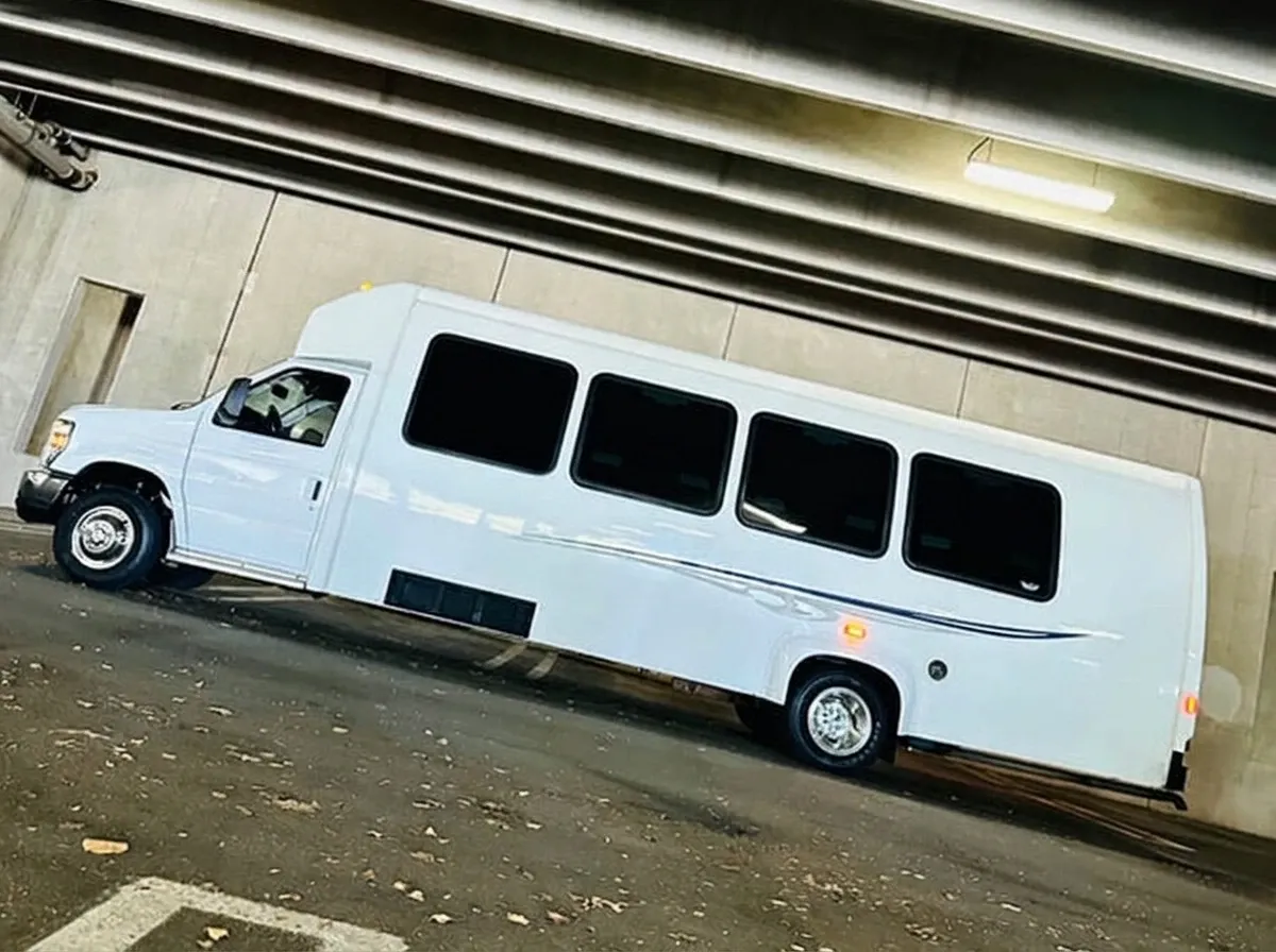 White Ford E-450 Series Party Bus for party bus rental White Ford E-450 Series Party Bus for party bus rental