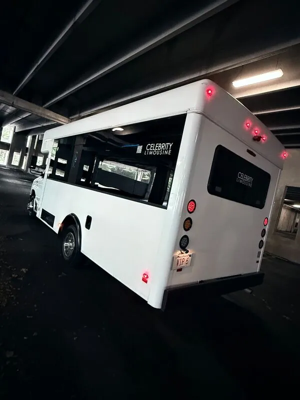 White Ford E-450 Series Party Bus exterior, photo 9 for party bus rental in North Attleboro, MA White Ford E-450 Series Party Bus exterior, photo 9 for party bus rental in North Attleboro, MA
