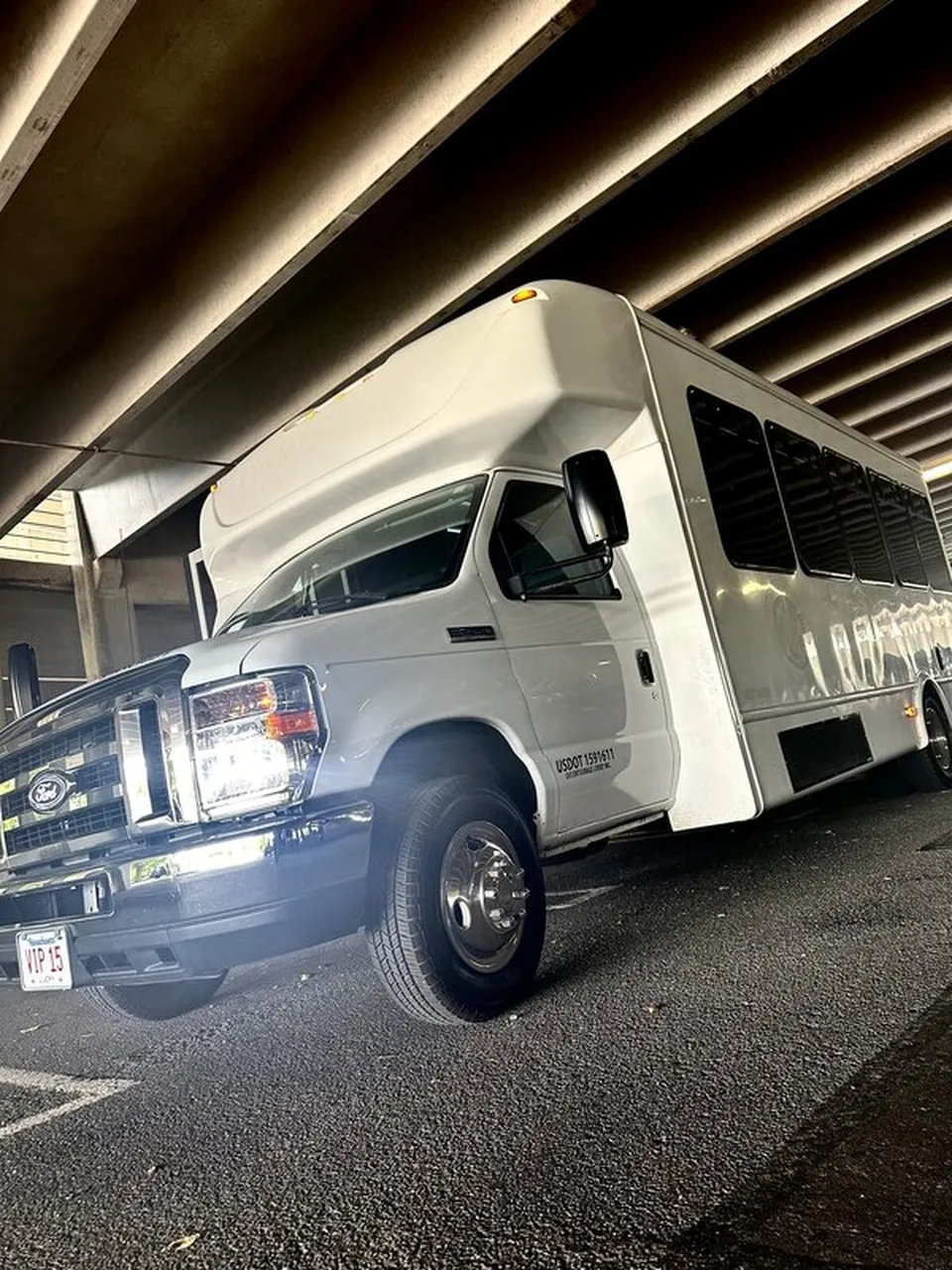 White Ford E-450 Series Party Bus exterior, photo 8 for party bus rental in North Attleboro, MA