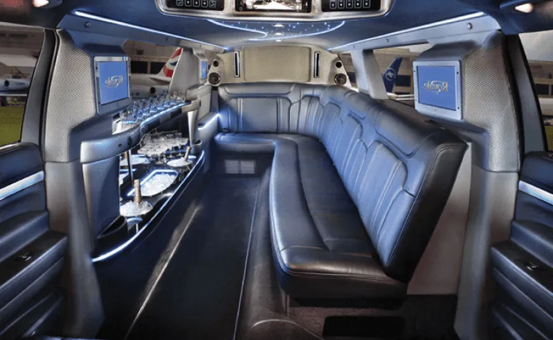 Ford Excursion Limo interior for limo rental in Valley Springs, CA