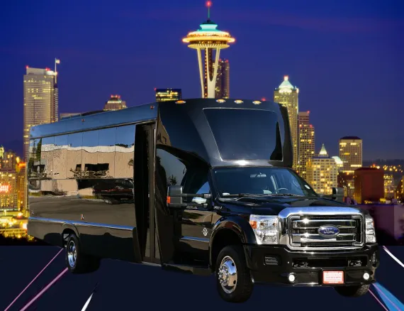 Black FORD F550 Executive VIP Mini Coach (28 Passenger) for winery tour transport in Alaska