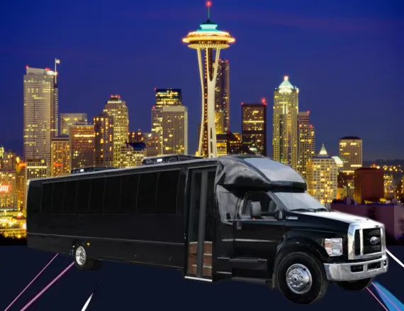 Black Ford F650 Executive VIP Shuttle Bus (44 Passenger) for charter bus rental in Patriot, IN