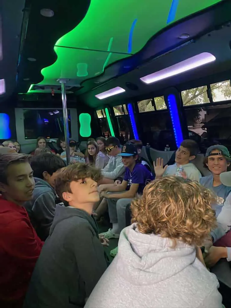 Ford Party Bus interior for party bus rental in Eastanollee, GA