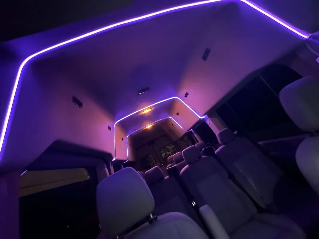 Ford Transit Van interior with high-roof cabin and LED ceiling lighting, photo 3 for minibus rental Ford Transit Van interior with high-roof cabin and LED ceiling lighting, photo 3 for minibus rental