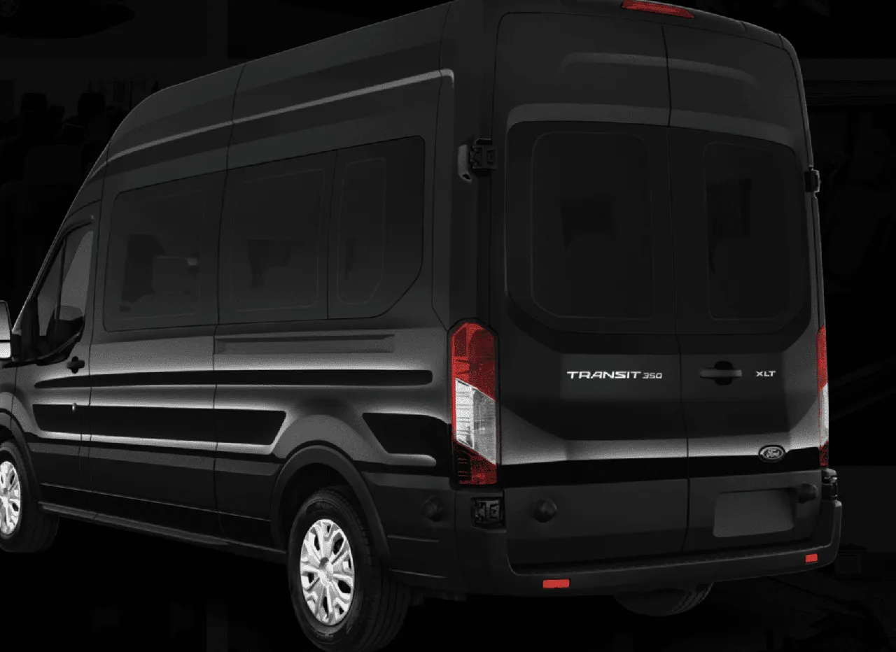 Black Ford Transit Van for mini coach rental in Scottsville, VA