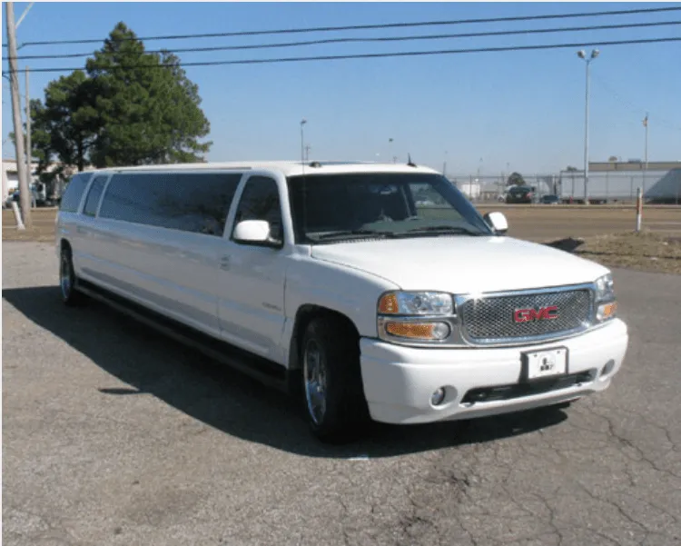 White GMC Denali Limousine for prom car rental in Bondville, IL