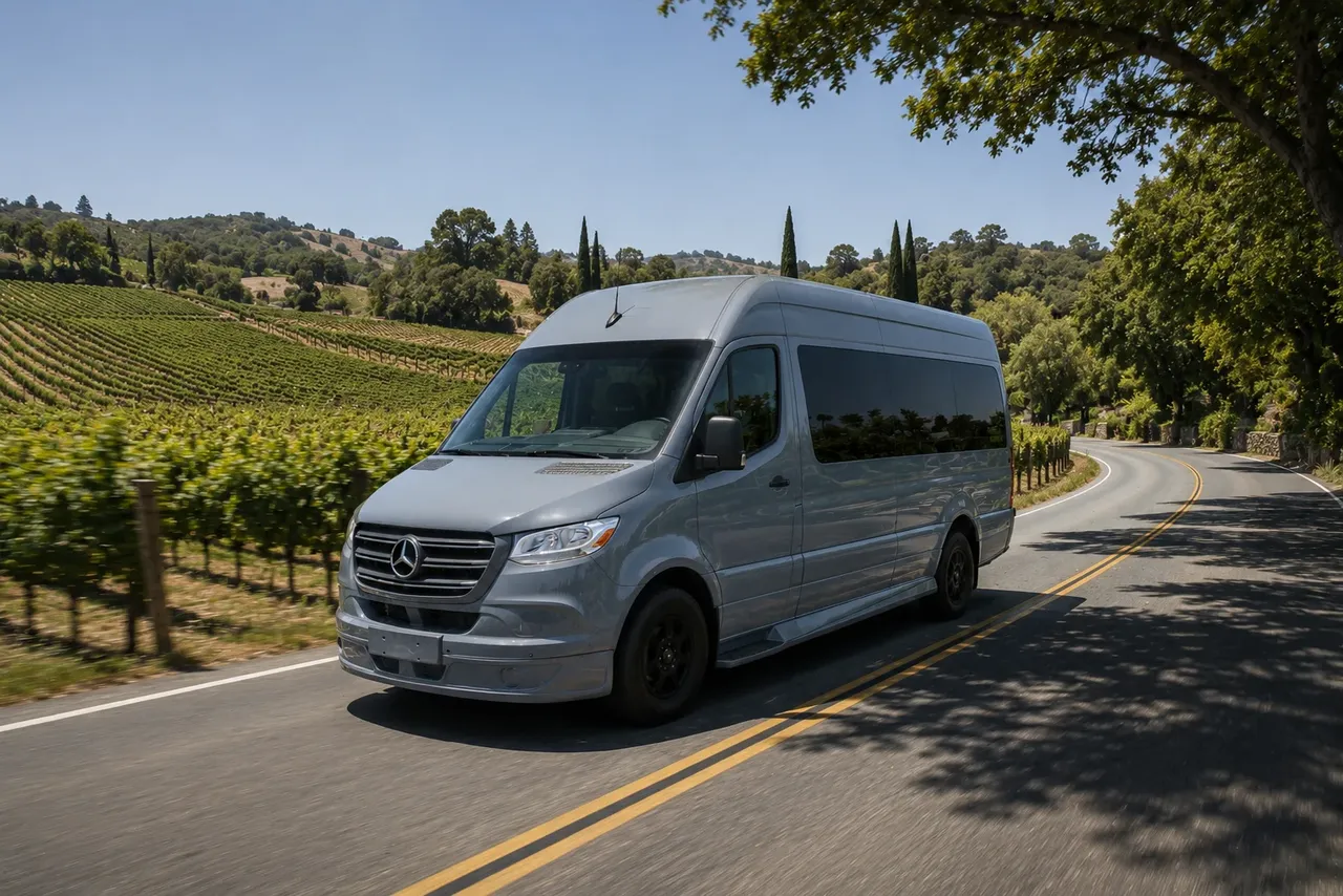 Gray Luxury Sprinter Shuttle Van for airport transfers