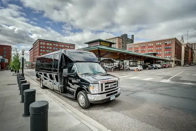 Black Grech Party Bus exterior for party bus rental in Cedar Springs, MI